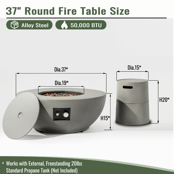 English Elm 36" 50000 BTU Propane Fire Pit Table with Stainless Burner, Lava Rocks, Rain Cover & Pulse Igniter W853P193940