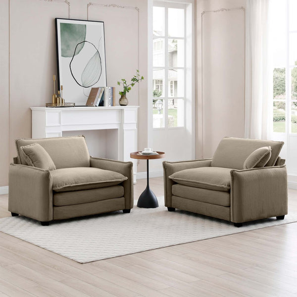 English Elm Tan Corduroy Deep-Seated Sofa Set – Luxurious Comfort For Living Rooms & Offices, Easy Assembly! W714S00704-GIGA