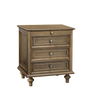 English Elm Farmhouse Nightstand Pine Wood Four Drawer Storage with Pull Out Tray Gourd Legs Light Brown W1716P399639