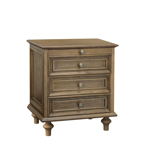 English Elm Farmhouse Nightstand Pine Wood Four Drawer Storage with Pull Out Tray Gourd Legs Light Brown W1716P399639