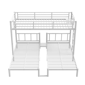 English Elm Twin Triple Bunk Bed Metal L-shaped Frame Sleeps Three Kids White Finish White W1580S00616
