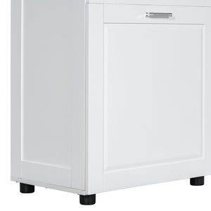 English Elm Tall Bathroom Cabinet with Tilt-Out Laundry Hamper, Adjustable Shelves, Anti-Tip Design & Large Storage White WF323481AAK
