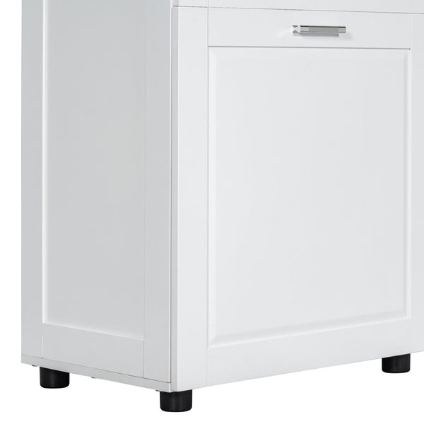 English Elm Tall Bathroom Cabinet with Tilt-Out Laundry Hamper, Adjustable Shelves, Anti-Tip Design & Large Storage White WF323481AAK