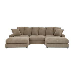 English Elm Reversible Corduroy Sectional with Ottoman Foam Cushions and Contrast Stitching Camel B343S00050