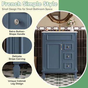 English Elm 24" French Inspired Bathroom Vanity with Ceramic Basin Soft Close Cabinet and 2 Drawers N710P318989C