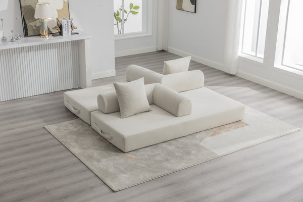 English Elm UNITED modular foldable sofa with metal frame, corduroy upholstery, side pocket & quick assembly convenience Beige W1568P374080