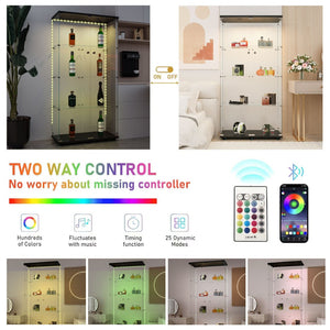 English Elm Tempered Glass Display Cabinet With Bluetooth Led Light Strip, Lockable, Mobile & Stylish For Any Room W3155S00005-GIGA