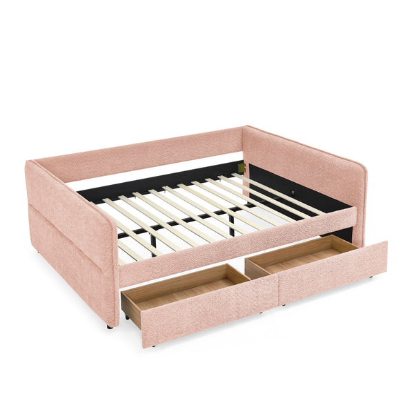 English Elm Queen Boucle Tufted Daybed Sofa with Storage Drawers Eucalyptus Frame Guest Room Pink W1413S00178