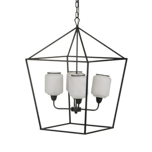 English Elm 21.7x21.7x33.5 Matte Black Iron Chandelier Square Glass Industrial Dining Foyer Light W2078P411228