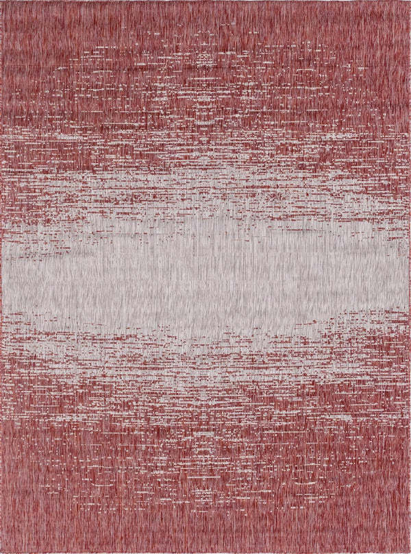 Unique Loom Outdoor Modern Ombre Machine Made Abstract Rug Rust Red, Gray 7' 1" x 10' 0"