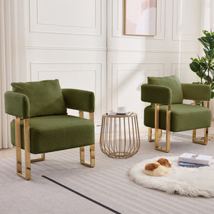 English Elm TS Teddy fleece upholstered decorative chair with gold metal legs, ergonomic plush seat for comfort and style Green W2311P237966