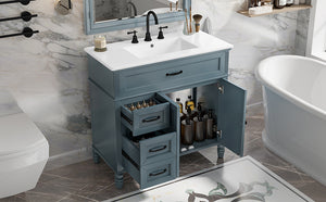 English Elm 36" Modern Bathroom Vanity with Ceramic Sink, Solid Wood + MDF Frame, Sleek Freestanding Design Blue N725P195410C