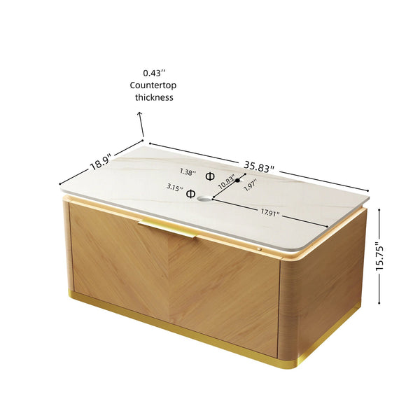 English Elm 36" Muri Oak Woodgrain Plywood Bathroom Vanity Cabinet with Soft Close Doors W2615P330751