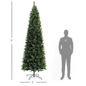 English Elm Homcom 9Ft Tall Slim Pencil Artificial Christmas Tree With 1298 Branches & Auto-Open Design, Green W2225P249652