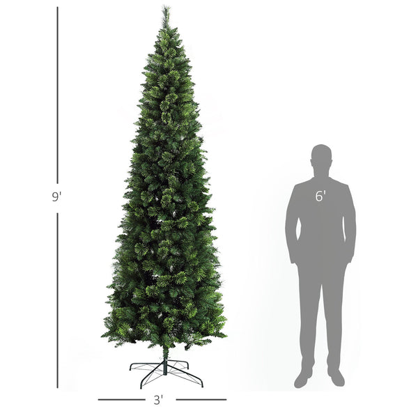 English Elm Homcom 9Ft Tall Slim Pencil Artificial Christmas Tree With 1298 Branches & Auto-Open Design, Green W2225P249652