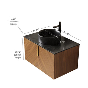 English Elm Muri Floating Bathroom Vanity Plywood Cabinet Sintered Stone Top Oak Drawer W2615S00549