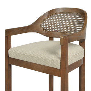 English Elm Jennifer Taylor Home - Americana Mid-Century Modern 30.5" Cane Back Bar Stool with Solid Oak Frame, Handmade Craftsmanship Beige B2719P296894