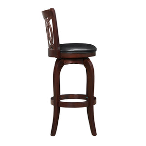Homelegance By Top-Line Harvey Cherry Finish Scroll Back Swivel 29" Bar Height Stool Black Rubberwood