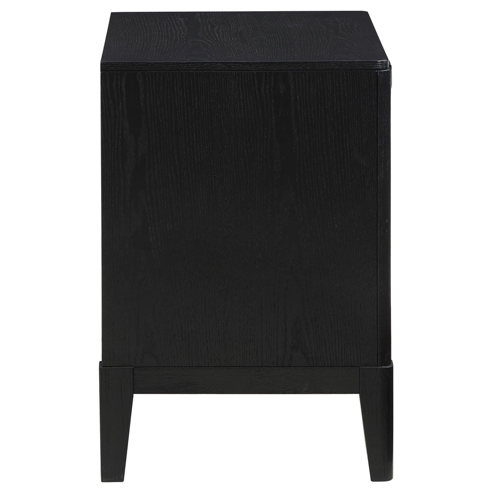 English Elm Mason Black 2-Drawer Nightstand with Fluted Drawer Fronts, Wire-Brushed Finish & Gold Handles — Elegant Bedroom Accent B062P299892