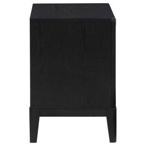 English Elm Mason Black 2-Drawer Nightstand with Fluted Drawer Fronts, Wire-Brushed Finish & Gold Handles — Elegant Bedroom Accent B062P299892