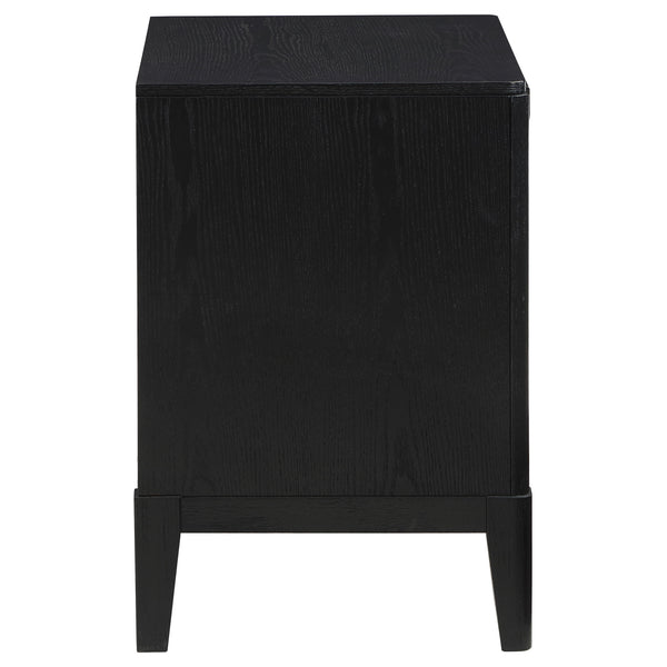 English Elm Mason Black 2-Drawer Nightstand with Fluted Drawer Fronts, Wire-Brushed Finish & Gold Handles — Elegant Bedroom Accent B062P299892