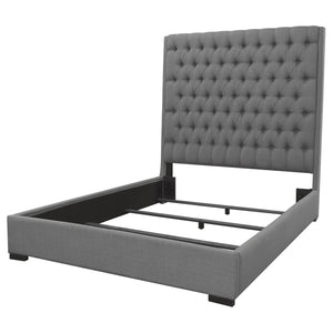English Elm Grey Button Tufted Upholstered California King Bed Tall Headboard Elegant Bedroom B062S01815