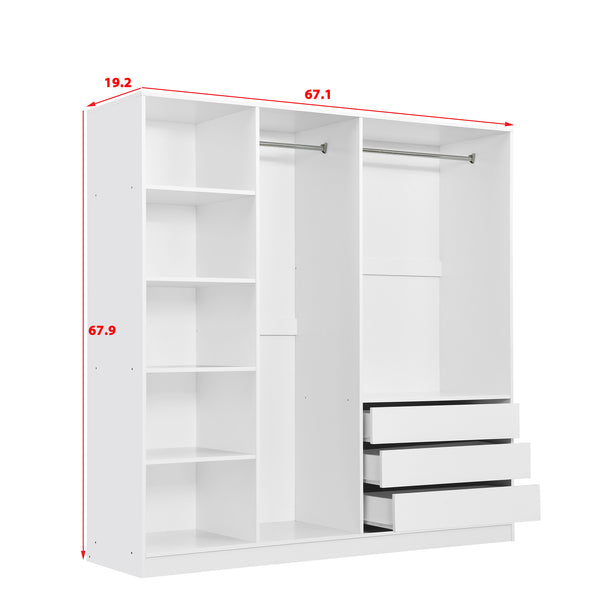 English Elm Doorless Open Wardrobe with 6 Compartments and 3 Drawers, Modern Space-Saving Storage for Bedroom White N820S00036K