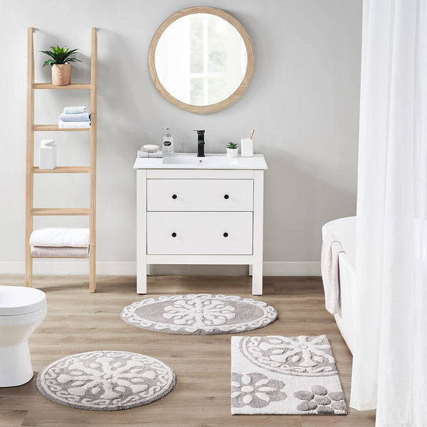 JLA Home Madison Park - Medallion Tufted Cotton Bath Rug with Plush Medallion Texture, Machine Washable, Boho Chic MP72-4430