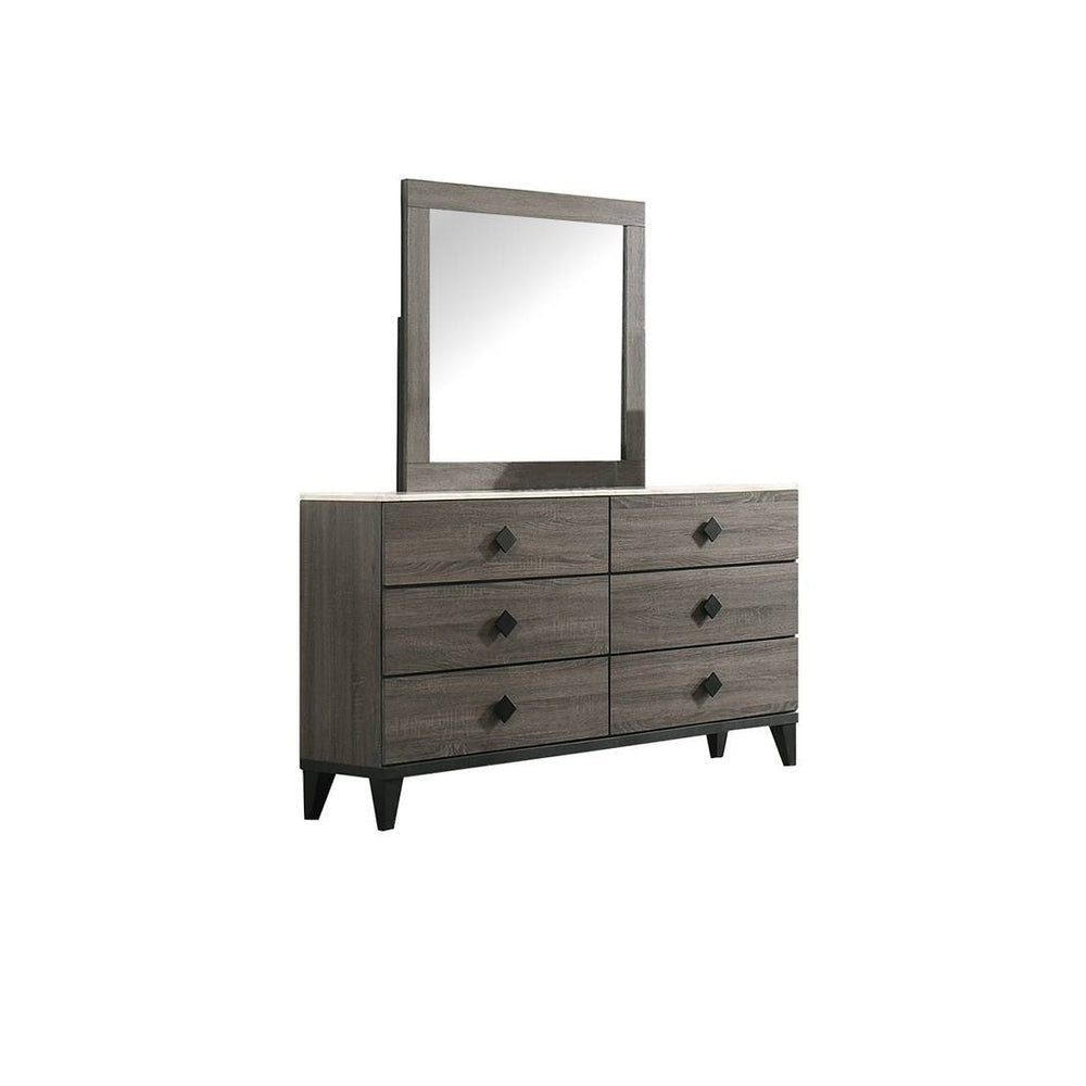 English Elm Modern Chest of Drawers with Faux Marble Top and Black Square Hardware - 4-Drawer Storage Accent Piece Gray,Grey 19 L x 34 W x 65 H B011P395427