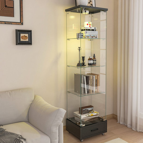 English Elm Modern Glass Display Cabinet With Led Lights - Stylish 4-Shelf Storage For Collectibles & Decor W241P268241