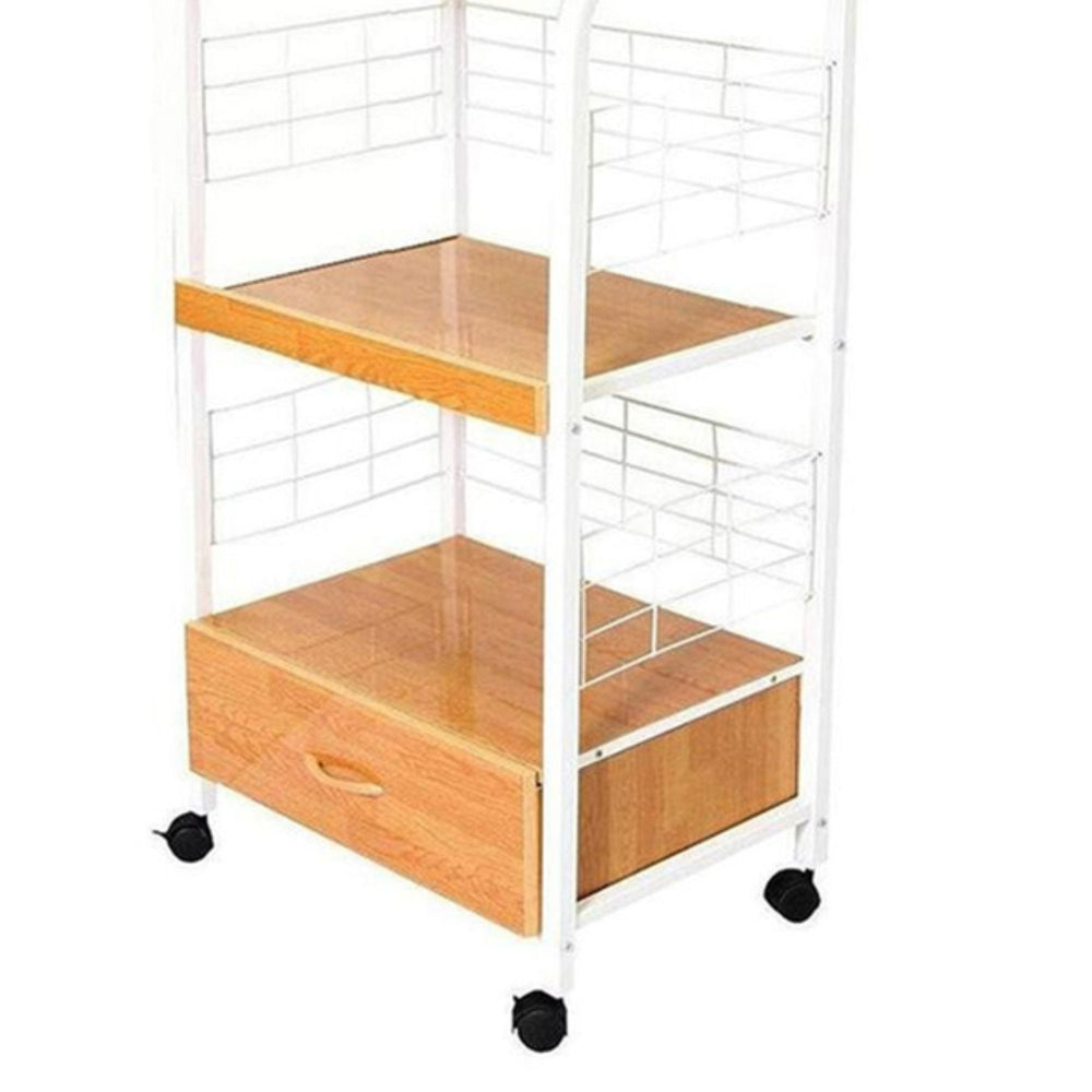 English Elm 59.5" 3-Tier Microwave Kitchen Cart with Drawer & Outlet, Mobile Storage Shelves, 70 lb Capacity B072P222424