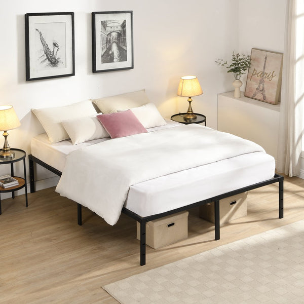 English Elm Queen Platform Bed Frame Heavy Duty Steel Slats Matte Black Modern Bedroom Base W2297P419870