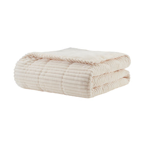JLA Home Madison Park - Oversized Plush Down Alternative Throw for Luxurious Warmth — Ribbed Face, Box Quilted, Machine-Washable Comfort Ivory BASI50-0429
