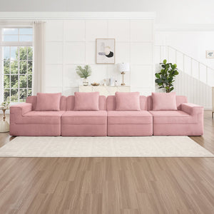 English Elm Modular 4-Seat Boneless Sofa - Plush Pink Corduroy Cloud Sectional Couch With Versatile Design & Comfort W3041S00341