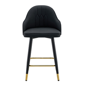 English Elm Set of 2 Pu Leather Barstools with Gold Footrest Curved Back for Kitchen Island Black W1151P383770