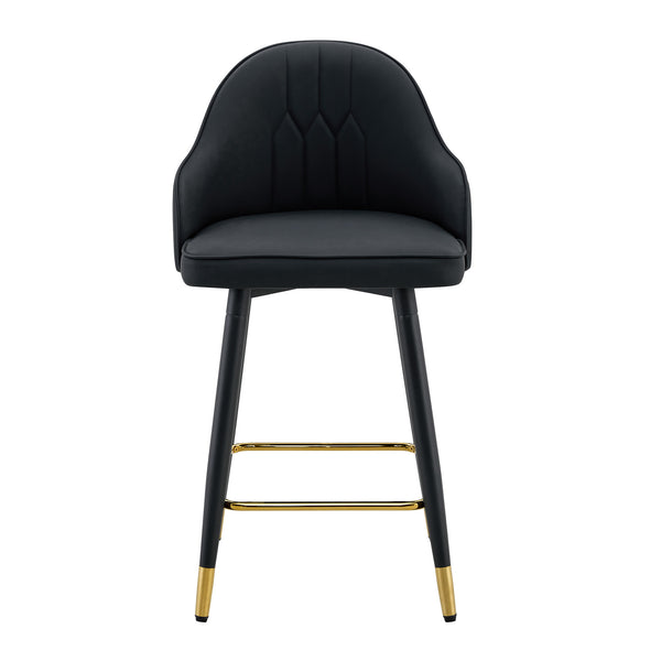 English Elm Set of 2 Pu Leather Barstools with Gold Footrest Curved Back for Kitchen Island Black W1151P383770