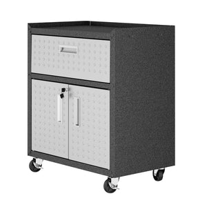 English Elm Rolling Metal Garage Cabinet with Locking Doors Diamond Texture Industrial Storage Dark Grey B365P398218