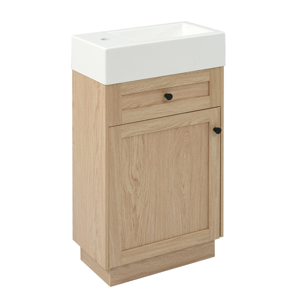 English Elm 18.5" Rustic Bathroom Vanity with Reversible Resin Sink, Wood Grain Melamine, Soft-Close Door, Adjustable Shelf N729P285512N