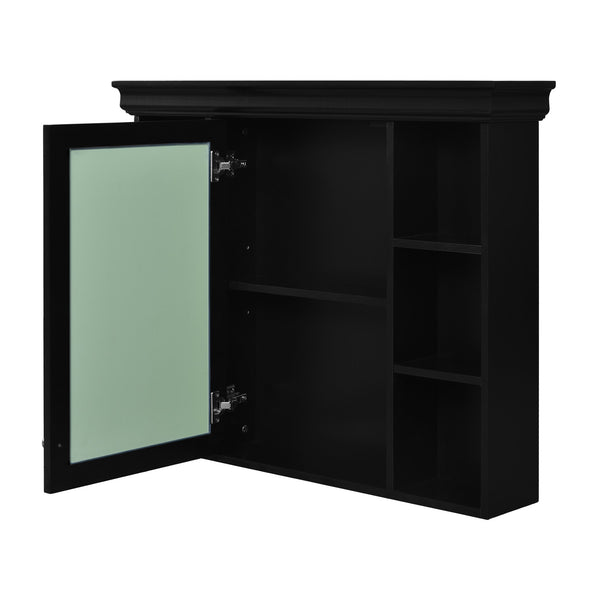 English Elm 35'' 35' 35'' x 28'' Wall Mounted Medicine Cabinet with Mirror Door, Modern MDF Storage with Towel Rod Black N710P196545B
