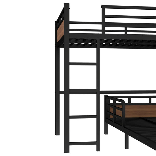 English Elm Twin Xl Metal Bunk Bed - Versatile Walnut Loft Bed With Guardrails For Safe, Space-Saving Living W1580S00225-GIGA