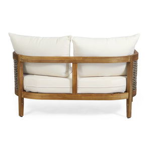 English Elm Christopher Knight Home® - 2 Outdoor Acacia Loveseat Set with Faux Rattan, Plush 6" Cushions & Slatted Coffee Table, Beige 71368.00