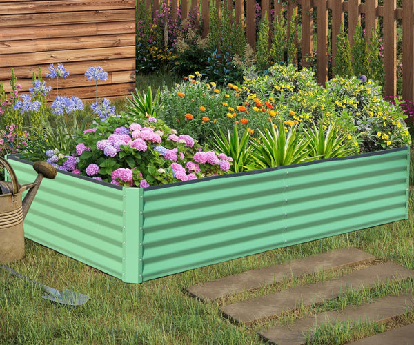 English Elm 6x3x1.5ft Galvanized Raised Garden Bed — Heavy-Duty Steel Planter with Open Base, Reinforced Rods, Safe Edge for Vegetables Flowers and Easy Assembly Green W1859P197897