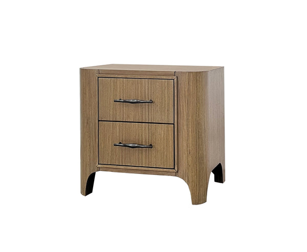 English Elm 2 Drawer Nightstand with Eucalyptus Veneer, Soft-Close Drawers, Felt-Lined Top Drawer & USB Port Tan 31 L x 22.5 W x 30.25 H B2699P395333