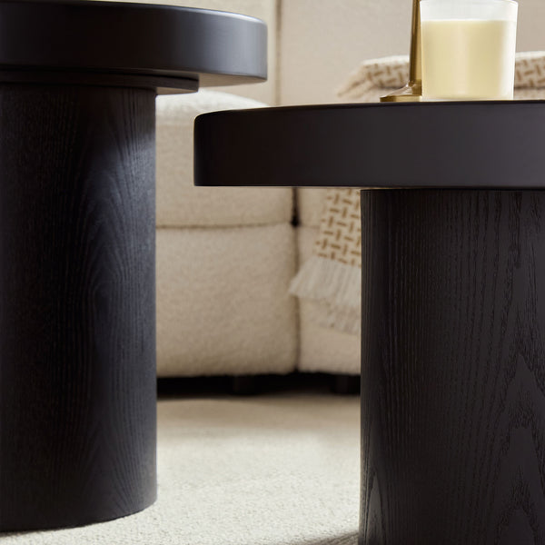 English Elm Coffee Table Nesting Set Round Mdf Pair Walnut Finish for Modern Living Rooms W876S00335
