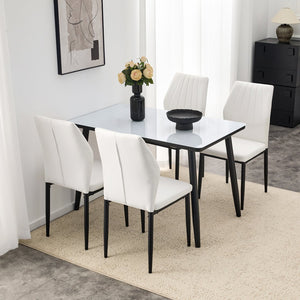English Elm Table and Chair Set Modern Marble Glass Top with Four Pu Leather Seats for Dining W1151S04662
