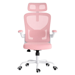English Elm Ergonomic Office chair with adjustable headrest and lumbar support, breathable mesh, space-saving design Pink,White T3623P368569