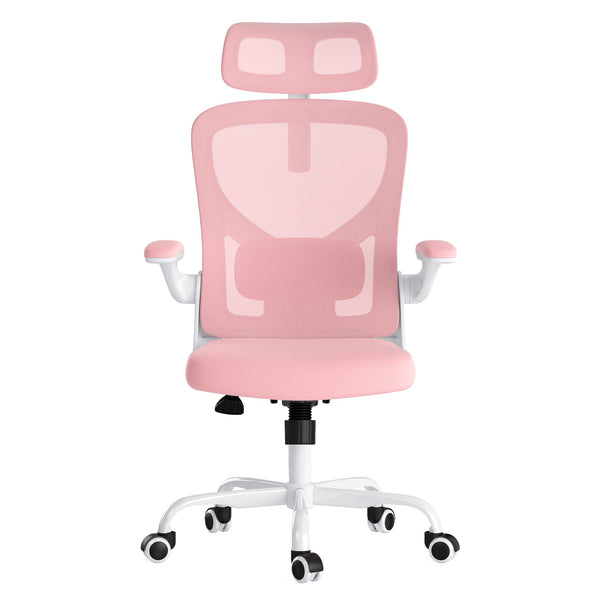 English Elm Ergonomic Office chair with adjustable headrest and lumbar support, breathable mesh, space-saving design Pink,White T3623P368569