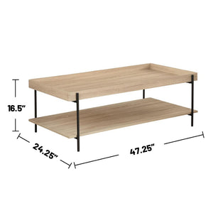 English Elm Rectangular Farmhouse-Style Coffee Table With Storage Shelf, Light Brown Wood & Metal Frame Design B016P379417-GIGA