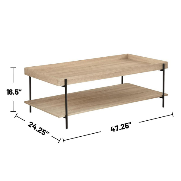 English Elm Rectangular Farmhouse-Style Coffee Table With Storage Shelf, Light Brown Wood & Metal Frame Design B016P379417-GIGA