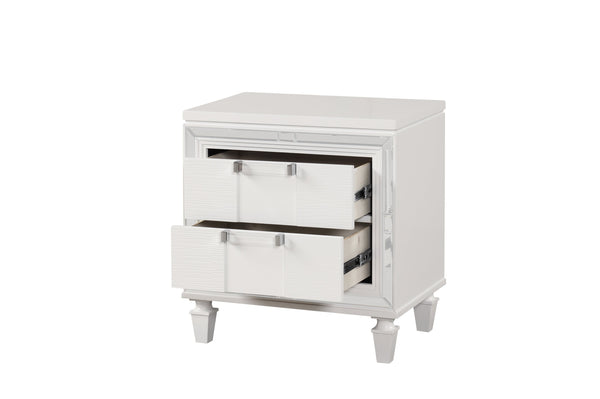 English Elm Genoa Art Deco Nightstand with Embossed Drawer Fronts Mirror Trim and Chrome Acrylic Pulls B078P497939